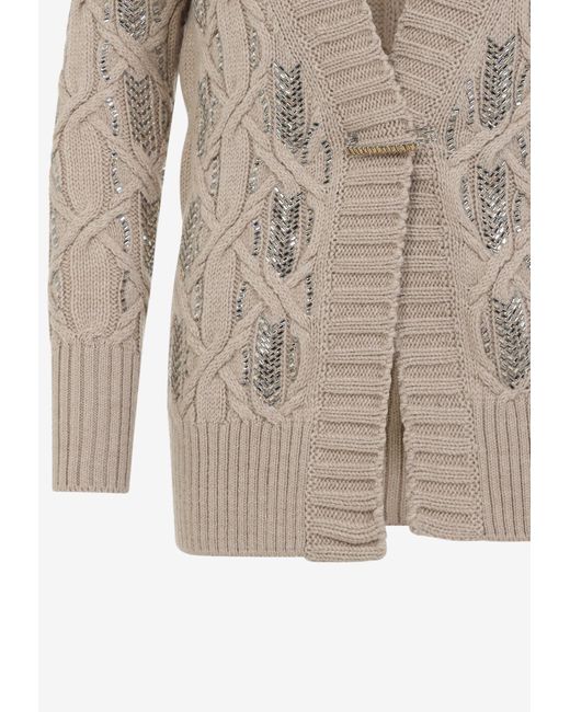 Ermanno Scervino Natural Crystal-Embellished Cable-Knit Cardigan