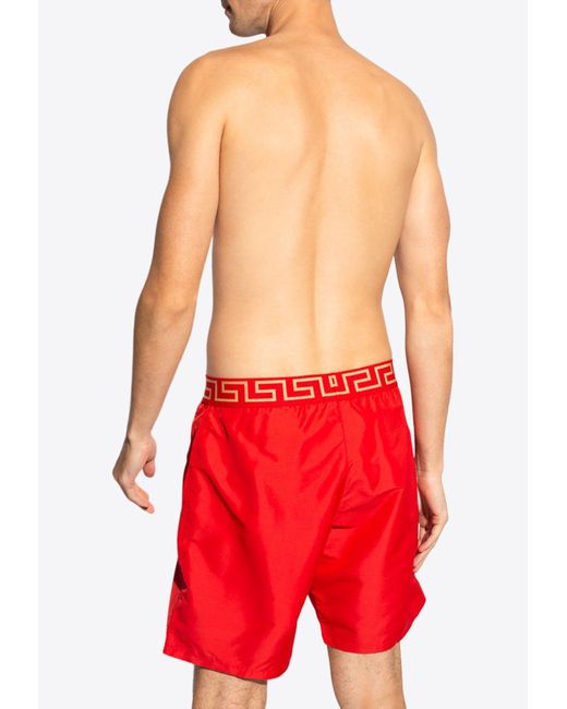 Versace Red Greca Border Swim Shorts for men