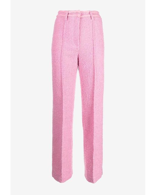 ROTATE BIRGER CHRISTENSEN Pink Railey High-waist Tailored Boucle Pants