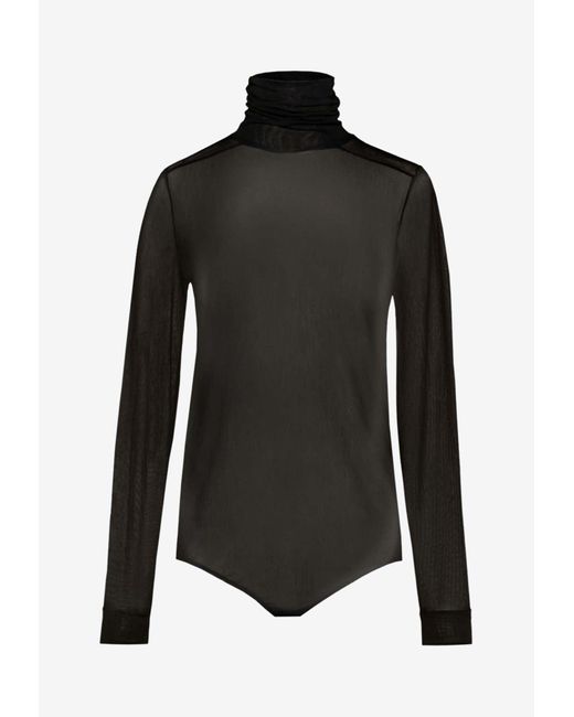 Maison Margiela Black Long-Sleeved Sheer Turtleneck Bodysuit