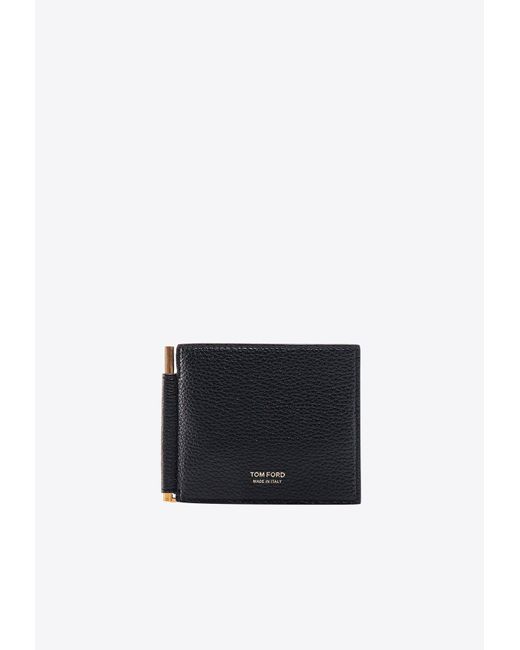 Tom Ford White Bi-Fold Money Clip Leather Cardholder for men