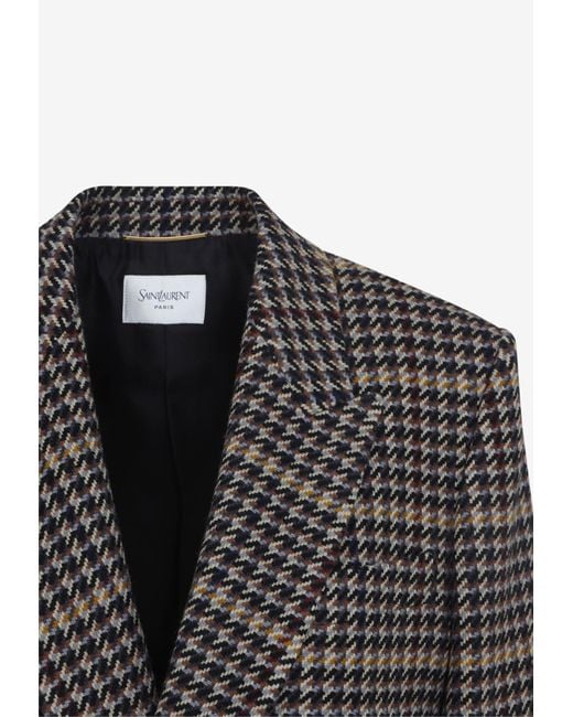 Saint Laurent Black Houndstooth Double-Breasted Blazer