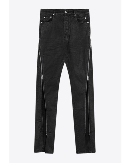 Rick Owens Black Coated Bolan Banana Jeans With Zippers for men