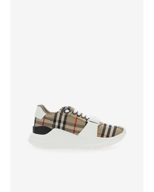 Burberry White Checked Regis Low-Top Sneakers