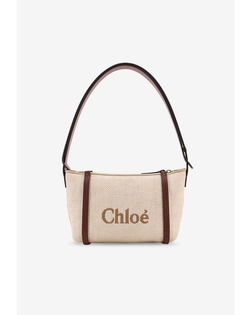Chloé Natural Carry Logo Jacquard Raffia Shoulder Bag