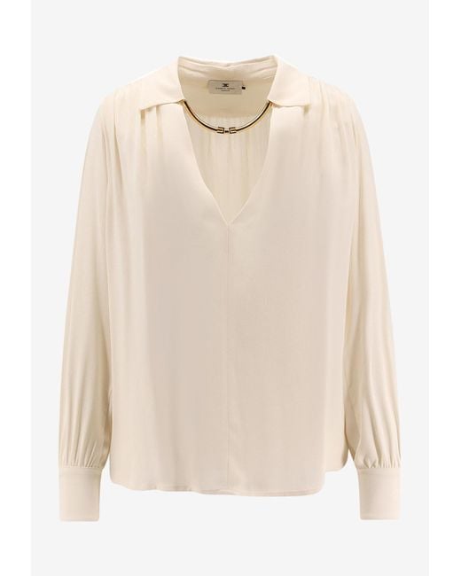 Elisabetta Franchi Natural V-Neck Chain-Embellished Shirt