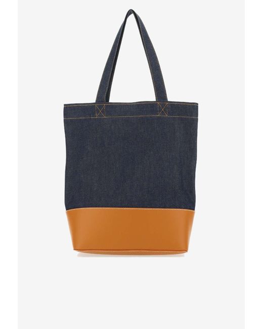 A.P.C. Blue Axelle Denim And Leather Logo Tote Bag