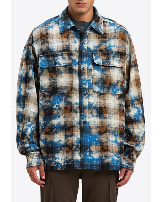 Palm Angels Blue Faded Tartan Check Shirt for men