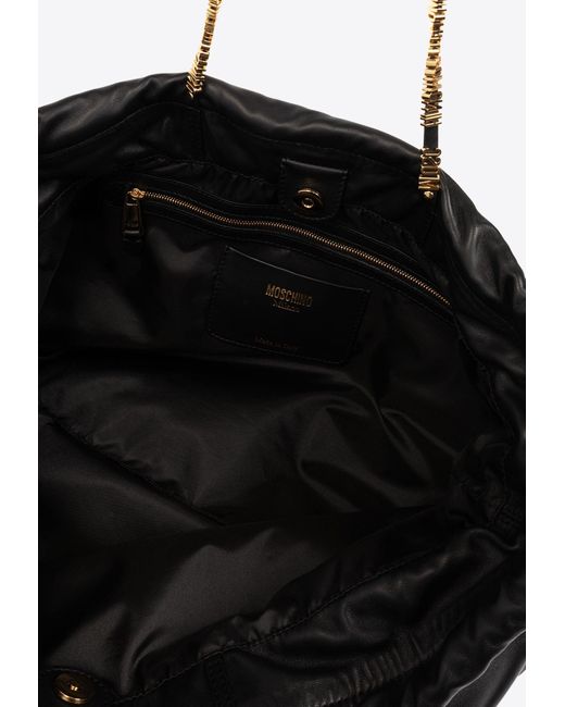 Moschino Black Logo-Appliqué Leather Shoulder Bag