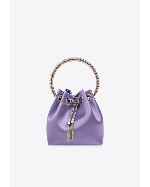 Jimmy Choo Purple Bon Bon Crystal Embellished Satin Bucket Bag