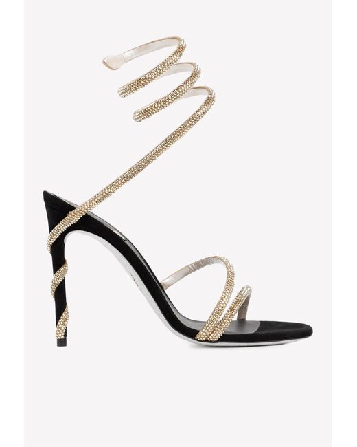 Rene Caovilla Suede Margot 105 Crystal Embellished Sandals in Black | Lyst