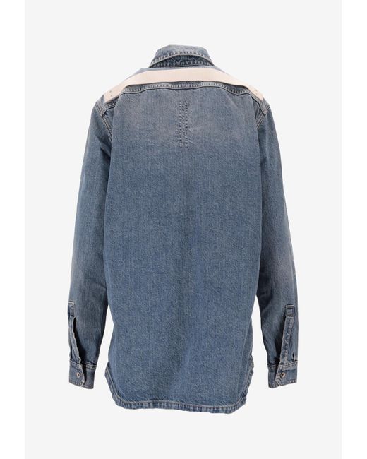 Rick Owens Blue Long-Sleeved Denim Shirt With Strap