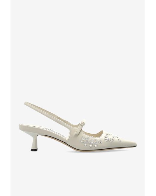 Jimmy Choo White Didi 45 Embroidered Slingback Pumps