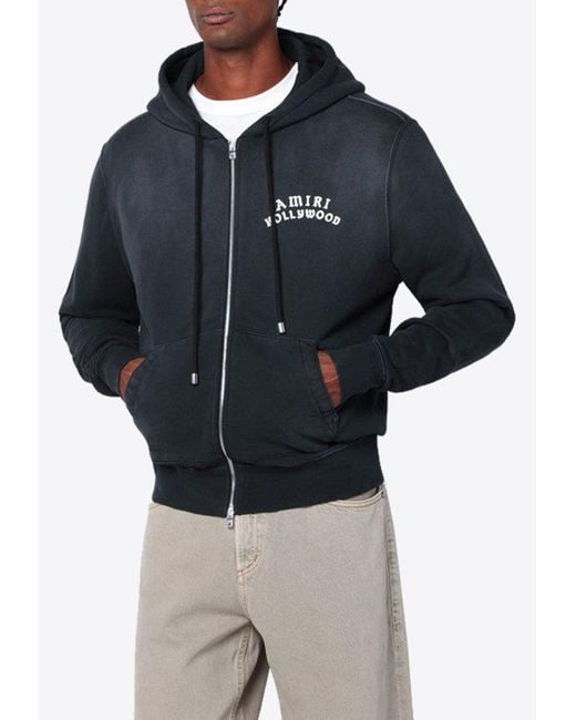 Amiri Blue Hollywood Faded Zip-Up Hoodie for men
