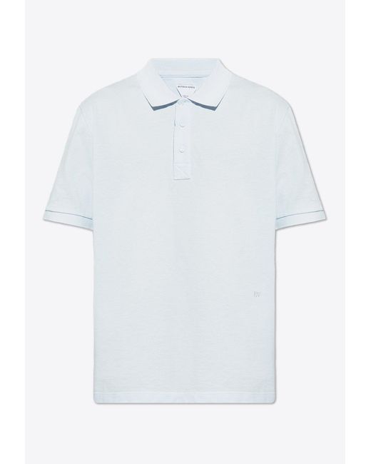 Bottega Veneta White Piquet Embroidered Polo T-Shirt for men