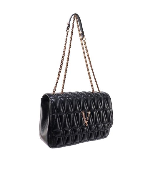 Versace Black Virtus Leather Shoulder Bag