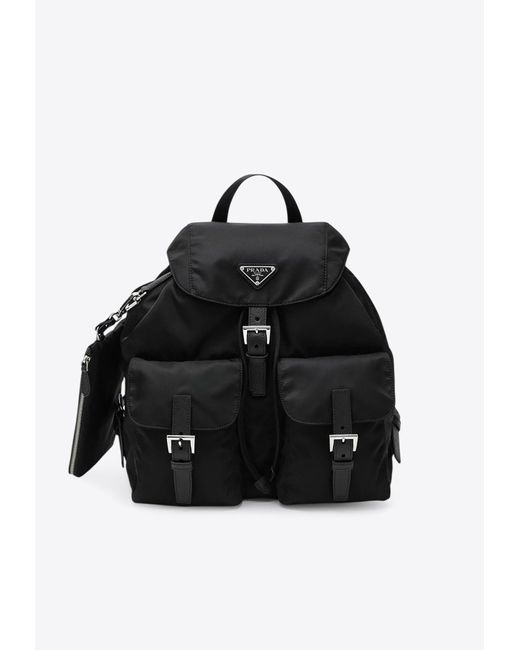 Prada Black Re-Nylon And Leather Backpack With Removable-Pouch