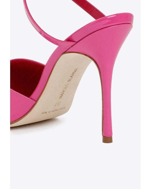 Manolo Blahnik Pink Hourani 105 Patent Leather Sandals