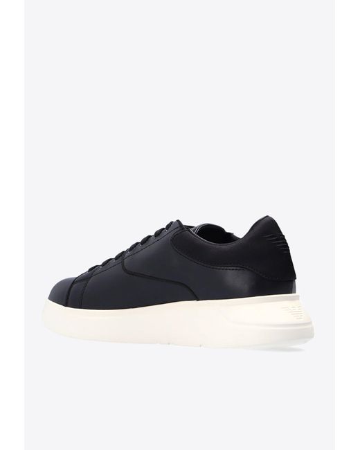 Emporio Armani Black Stitched Panel Low-Top Leather Sneakers