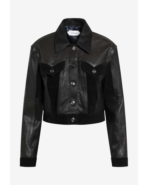 Versace Black Cropped Leather Jacket