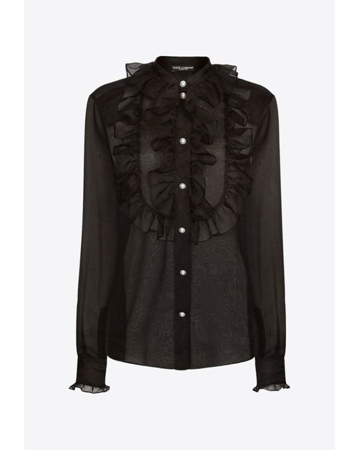Dolce & Gabbana Black Ruffled Yoke Organza Shirt