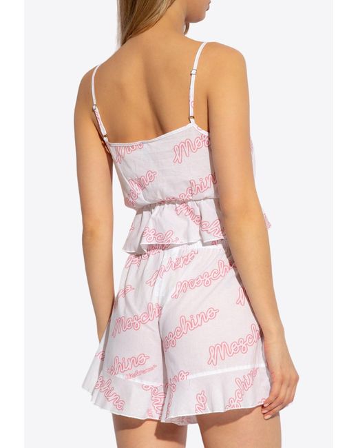 Moschino Pink Logo Print Two-Piece Pajama Set