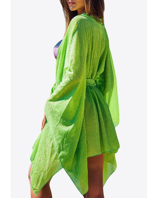 Les Canebiers Green Asymmetric Poncho With Waist Belt