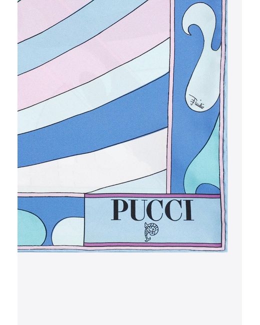 Emilio Pucci Blue Large Iride And Marmo Print Scarf
