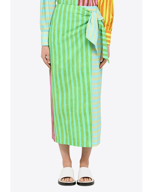 ALÉMAIS Green Striped Midi Skirt