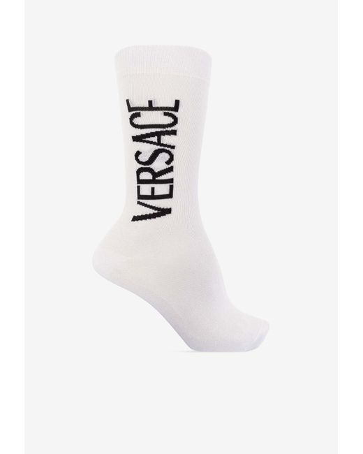 Versace White Logo Intarsia Logo Socks for men