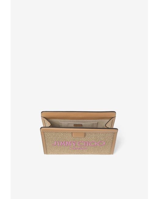 Jimmy Choo White Small Avenue Raffia Pouch