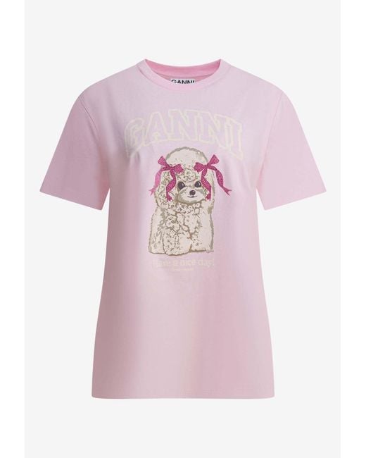 Ganni Poodle Print T-Shirt in Pink | Lyst