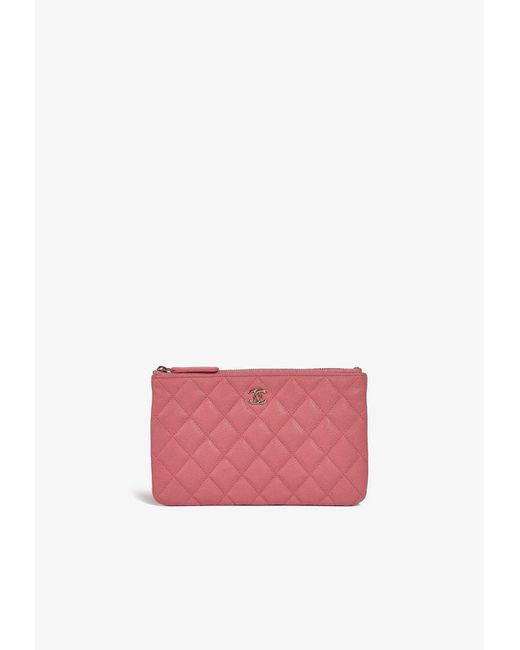 Chanel Pink Timeless Clutch Bag In Rose Caviar Leather With Pale Gold Hardware