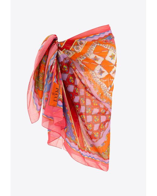 Emilio Pucci Red Festa-Print Pareo