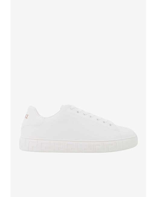 Versace White Greca Faux Leather Sneakers for men