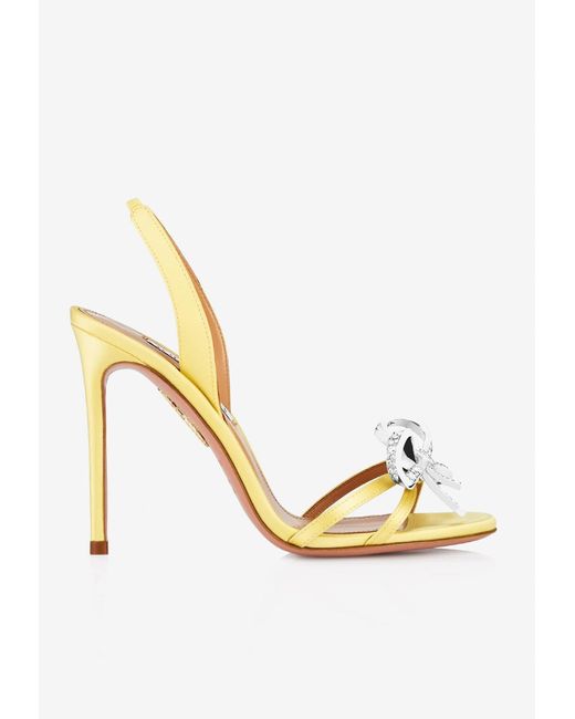 Aquazzura Babe Bow Embellished Sandals In Satin In Metallic Lyst