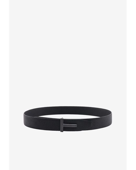 Tom Ford White T Buckle Grained Leather Belt for men