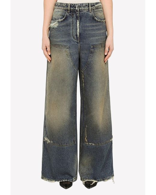 Givenchy Blue Distressed Wide-leg Jeans
