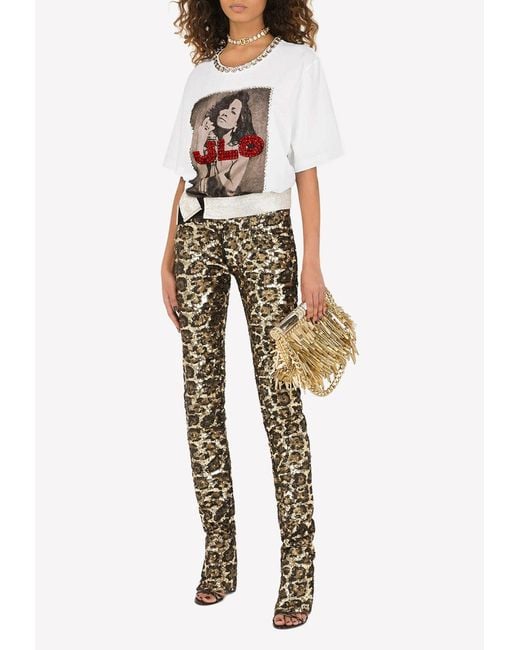 Dolce & Gabbana Brown Sequined Leopard Pattern Pants
