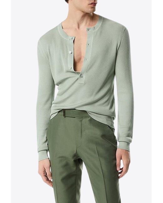 Tom Ford Silk-Blend Henley T-Shirt in Green for Men | Lyst
