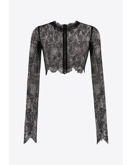 Dolce & Gabbana Black Chantilly Lace Cropped Top