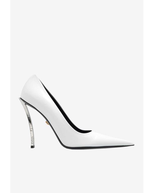 Versace Pin-point 125 Calf Leather Pumps in White | Lyst