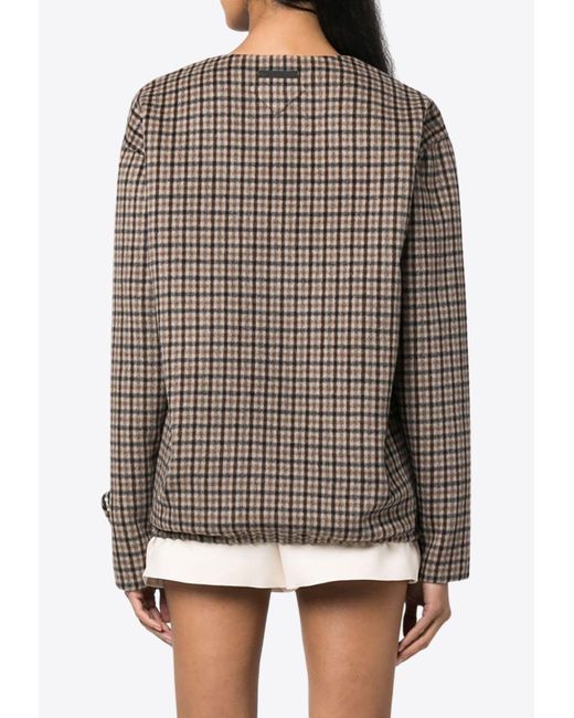 Prada Brown V-Neck Checked Sweater