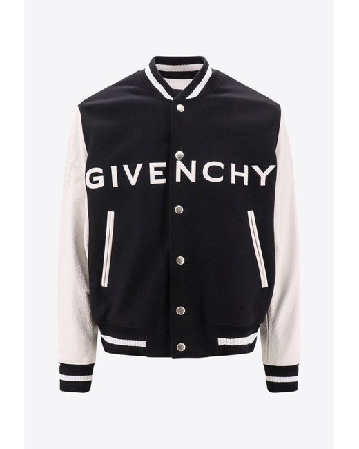 Givenchy Black Logo Patch Varsity Bomber Jacket for men