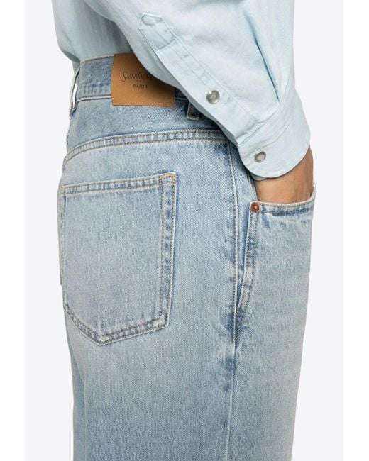 Saint Laurent Blue Washed Straight-Leg Jeans for men