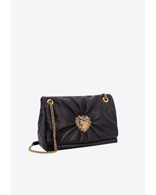 Dolce & Gabbana Black Large Devotion Leather Shoulder Bag