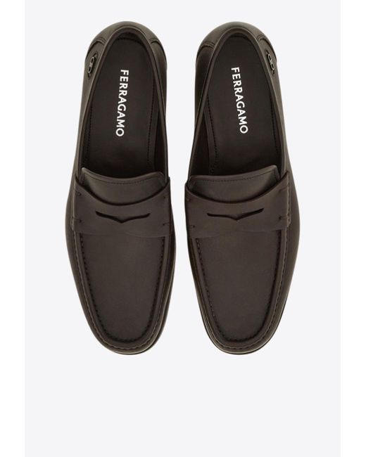 Ferragamo White Athen Gancini Leather Penny Loafers for men
