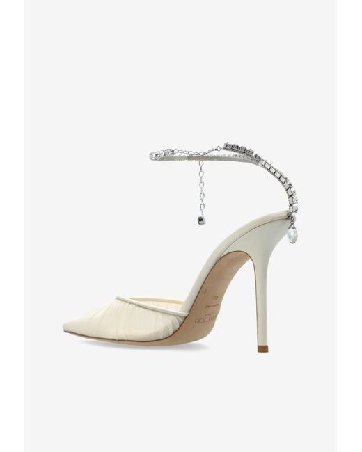 Jimmy Choo Natural Saeda 100 Tulle Crystal Pumps