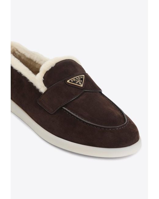 Prada White Suede Shearling Loafers for men