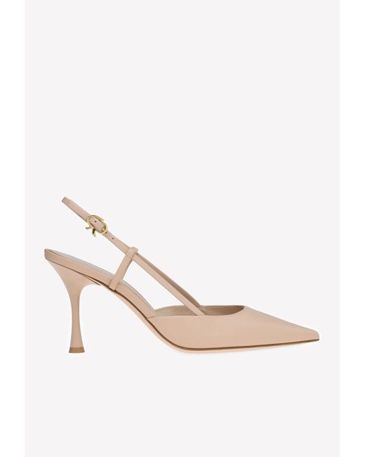 Gianvito Rossi Ascent 85 Calf Leather Slingback Pumps in Peach (White